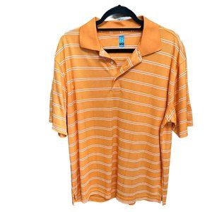 Official PGA Tour Apparel mens sz L orange striped collared 3 button golf shirt